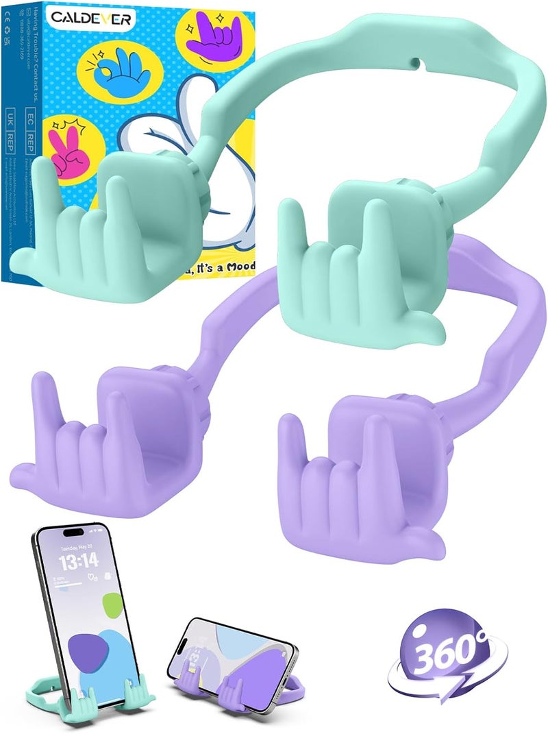 CALDEVER Stocking Stuffers for Teen Boys Girls Gifts Cell Phone Stand Upgrade Adjustable Rock on Lazy Phone Stand for Desk Cool Funny Gadget Gifts for Christmas Adult Men Women Wife 2Pack Purple Green - Image 1